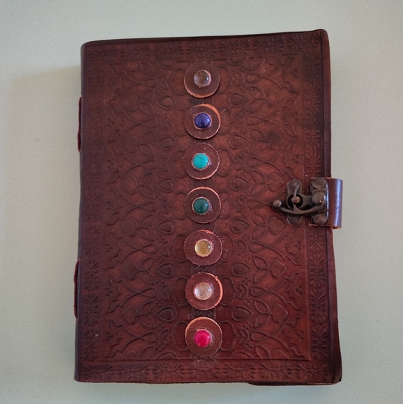 Handmade Embossed Leather 7 Stone Journal Spell Book Of Shadows - Picture 1 of 7